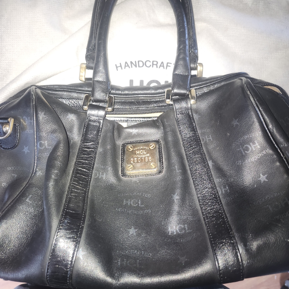 HCL HAND CRAFTED LEATHER GOODS  Black Leather Bag with Gold Details